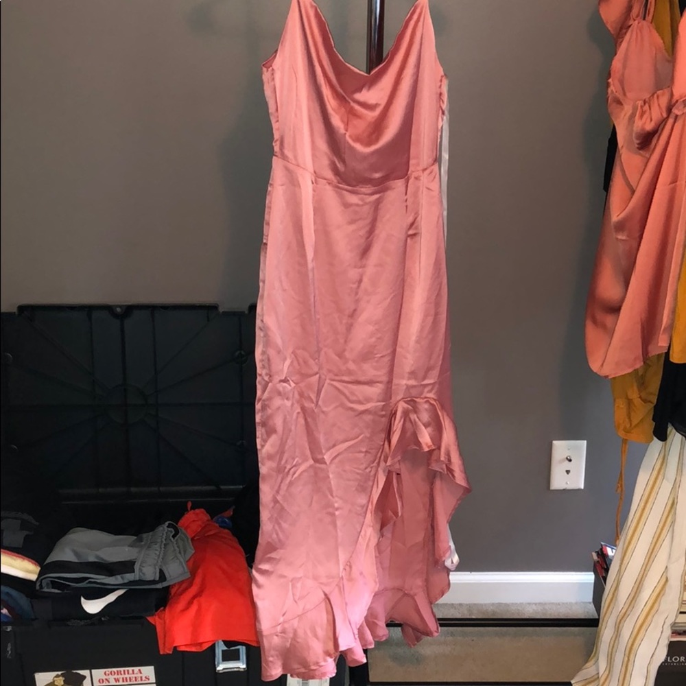 Asymmetrical Ruffle Satin Dress